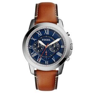 Fossil Men’s Grant Chronograph Watch – Silver / Luggage  Model: FS5210  {002}